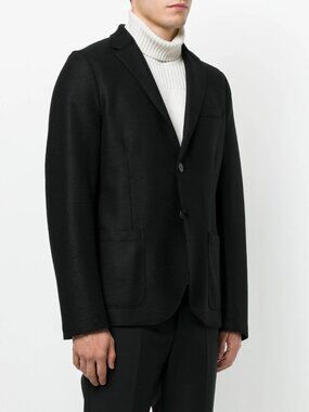 Harris Wharf London Large 100% Wool Black Boiled Wool Blazer